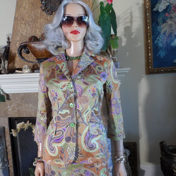 Etro Beige/Green Multi Color Paisley Print Skirt Suit Size IT 44- US 8 - Picture 3 of 16